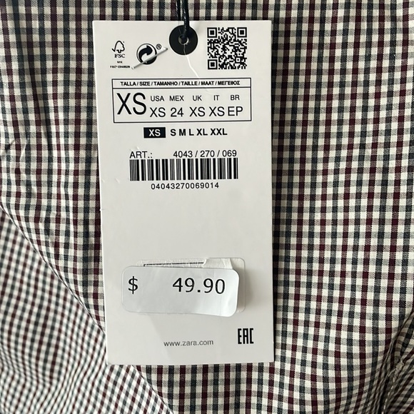 NWT Zara Plaid Puff Sleeve Blouse Ecru / Green | XS - Picture 8 of 8